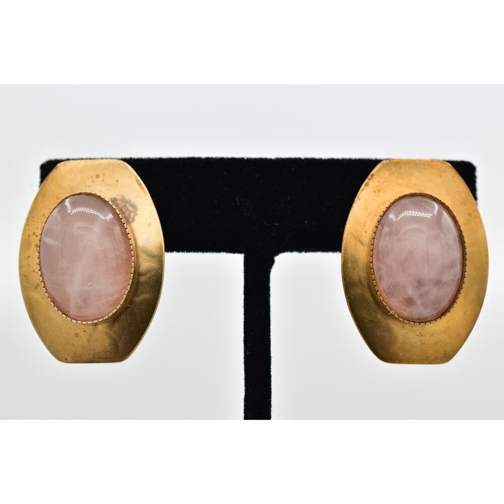 Marjorie Baer Vintage Clip On Earrings Quartz MB SF Antiqued Signed 1970s BinBK